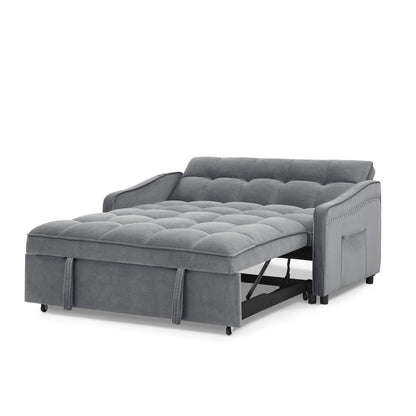 53 Foam Adjustable Loveseat Sofa Bed with Pull-Out Bed, USB/Type-C Charging, Copper Nail Trim, and Arm Storage Pockets