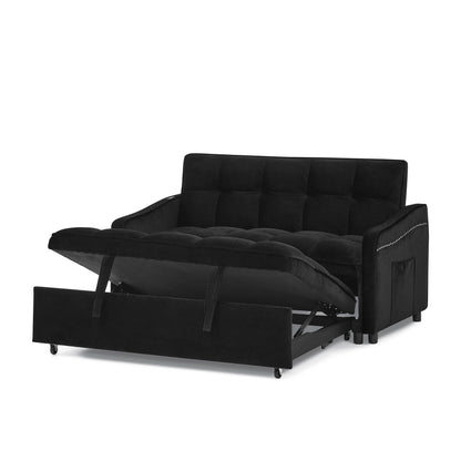 53 Foam Adjustable Loveseat Sofa Bed with Pull-Out Bed, USB/Type-C Charging, Copper Nail Trim, and Arm Storage Pockets