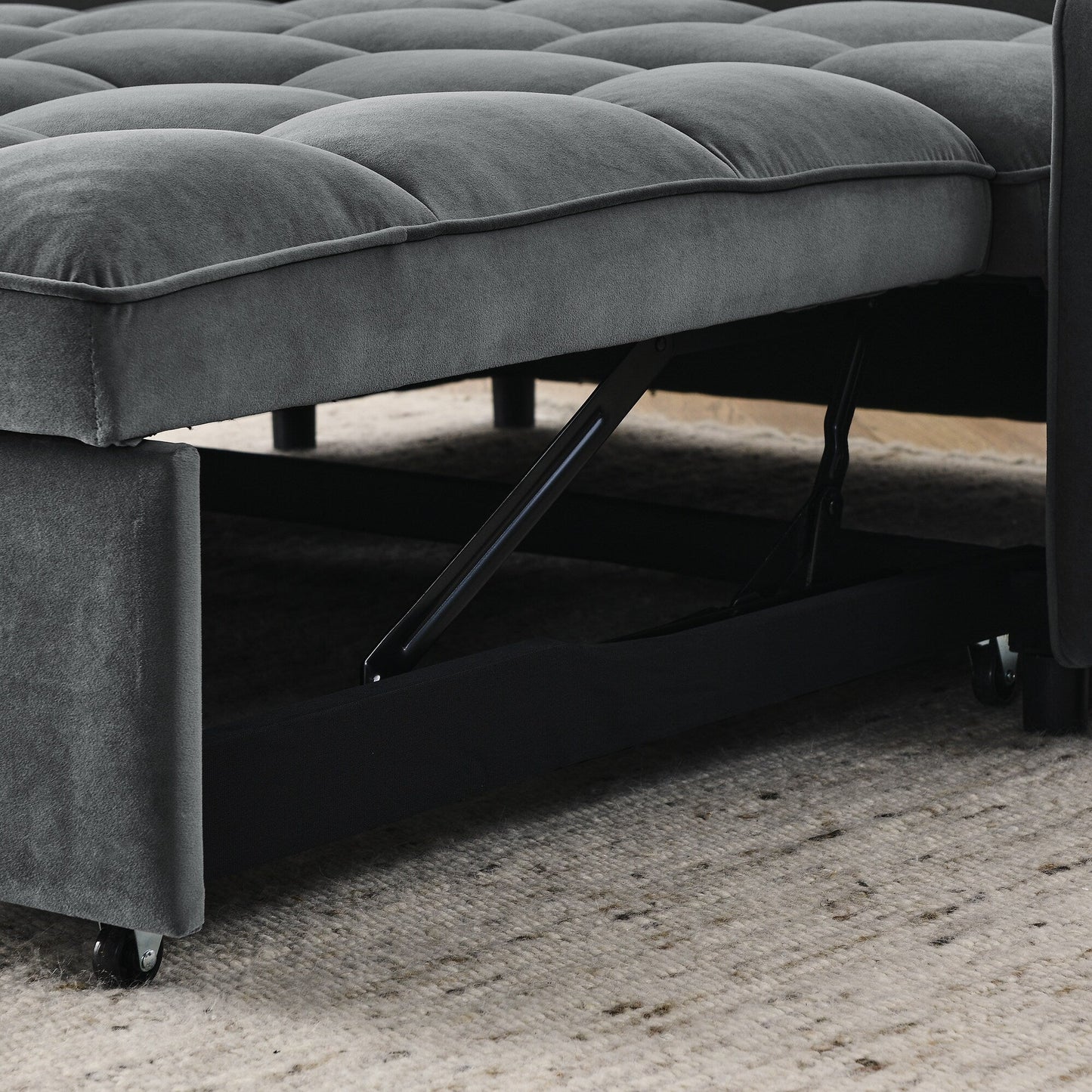53 Foam Adjustable Loveseat Sofa Bed with Pull-Out Bed, USB/Type-C Charging, Copper Nail Trim, and Arm Storage Pockets