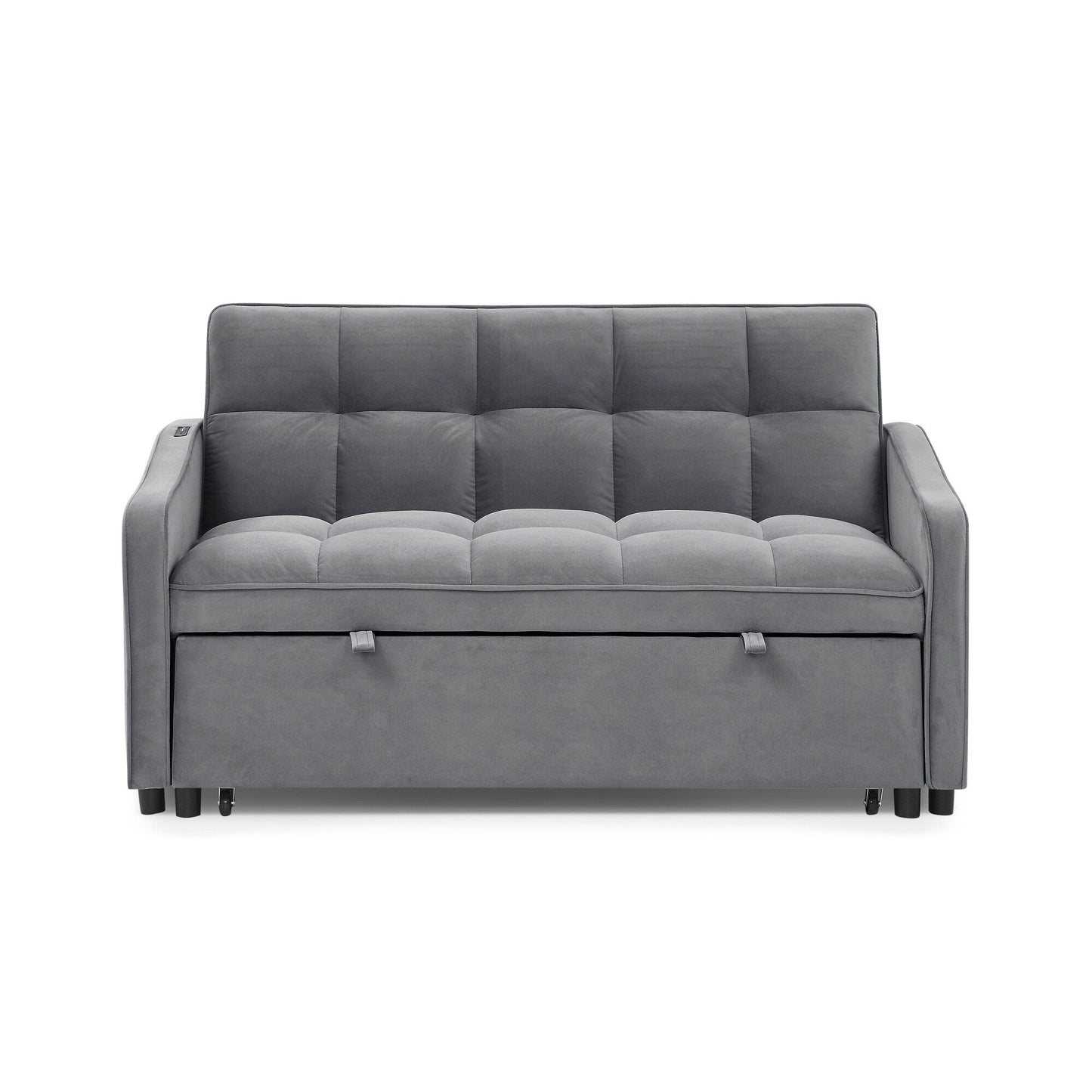 53 Foam Adjustable Loveseat Sofa Bed with Pull-Out Bed, USB/Type-C Charging, Copper Nail Trim, and Arm Storage Pockets