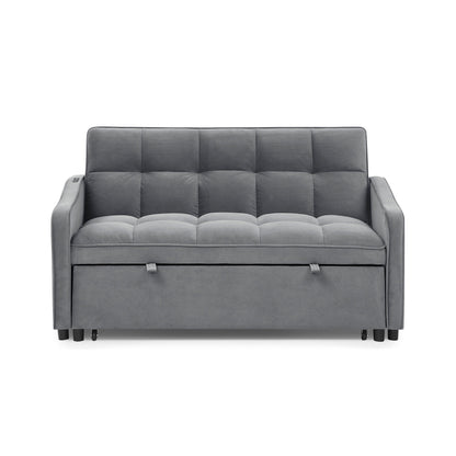 53 Foam Adjustable Loveseat Sofa Bed with Pull-Out Bed, USB/Type-C Charging, Copper Nail Trim, and Arm Storage Pockets