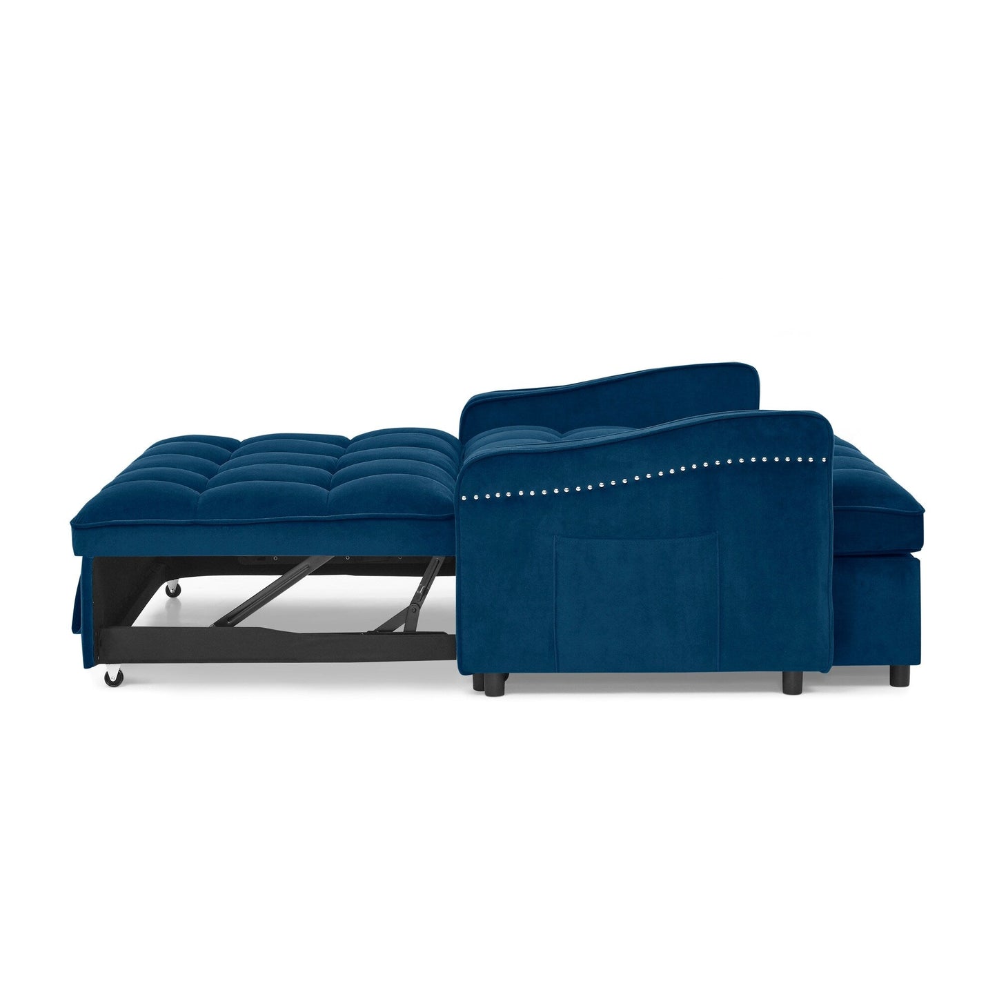 53 Foam Adjustable Loveseat Sofa Bed with Pull-Out Bed, USB/Type-C Charging, Copper Nail Trim, and Arm Storage Pockets