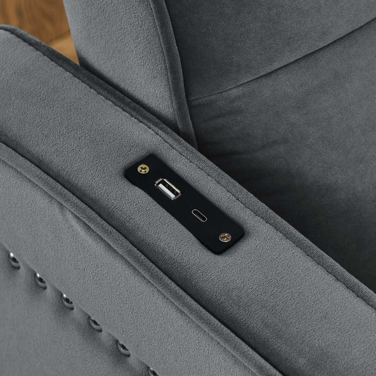 53 Foam Adjustable Loveseat Sofa Bed with Pull-Out Bed, USB/Type-C Charging, Copper Nail Trim, and Arm Storage Pockets
