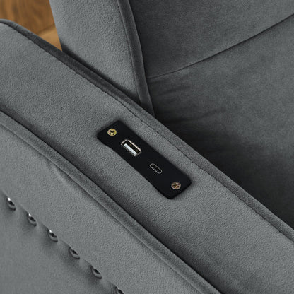 53 Foam Adjustable Loveseat Sofa Bed with Pull-Out Bed, USB/Type-C Charging, Copper Nail Trim, and Arm Storage Pockets
