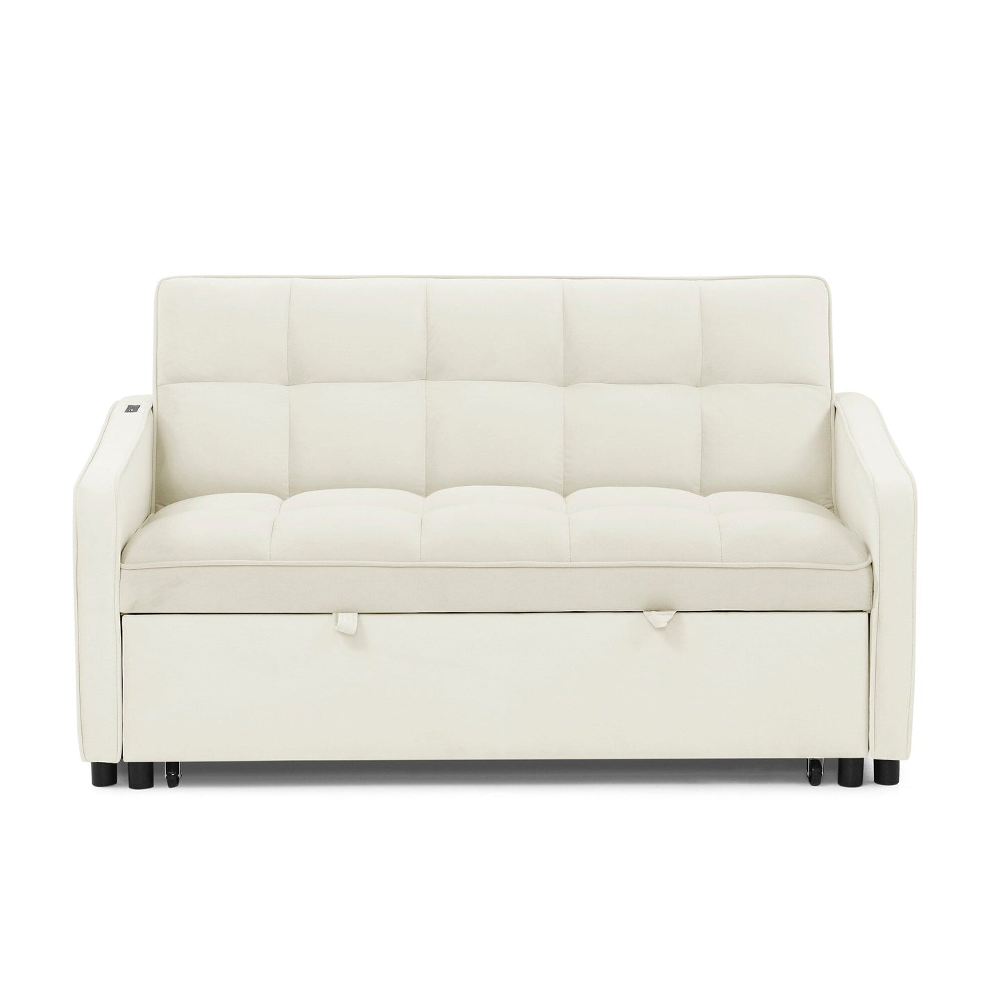 53 Foam Adjustable Loveseat Sofa Bed with Pull-Out Bed, USB/Type-C Charging, Copper Nail Trim, and Arm Storage Pockets