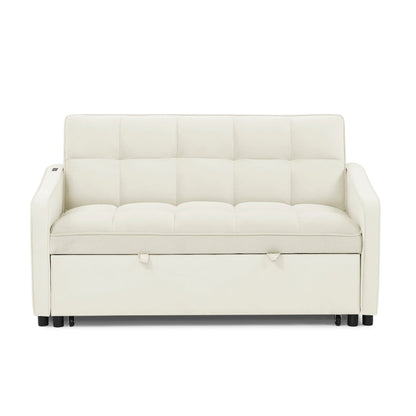 53 Foam Adjustable Loveseat Sofa Bed with Pull-Out Bed, USB/Type-C Charging, Copper Nail Trim, and Arm Storage Pockets