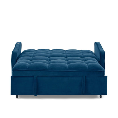 53 Foam Adjustable Loveseat Sofa Bed with Pull-Out Bed, USB/Type-C Charging, Copper Nail Trim, and Arm Storage Pockets