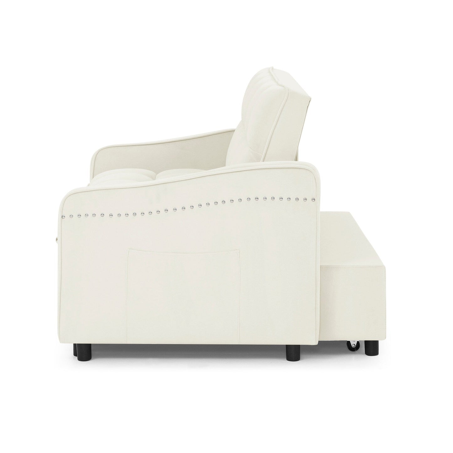 53 Foam Adjustable Loveseat Sofa Bed with Pull-Out Bed, USB/Type-C Charging, Copper Nail Trim, and Arm Storage Pockets