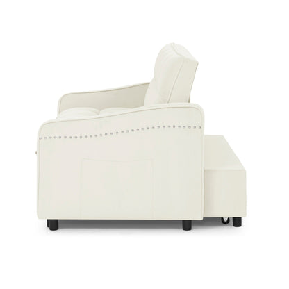 53 Foam Adjustable Loveseat Sofa Bed with Pull-Out Bed, USB/Type-C Charging, Copper Nail Trim, and Arm Storage Pockets