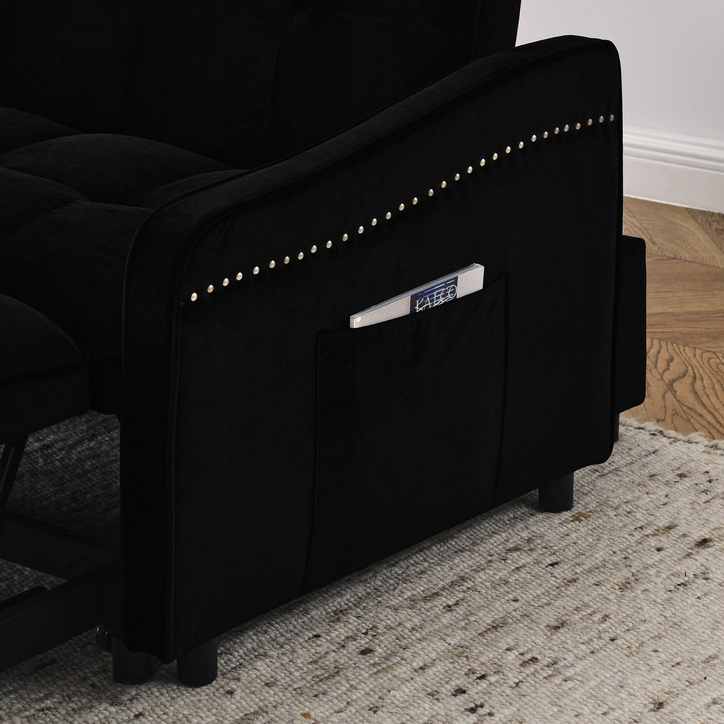 53 Foam Adjustable Loveseat Sofa Bed with Pull-Out Bed, USB/Type-C Charging, Copper Nail Trim, and Arm Storage Pockets