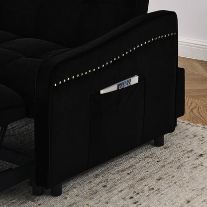 53 Foam Adjustable Loveseat Sofa Bed with Pull-Out Bed, USB/Type-C Charging, Copper Nail Trim, and Arm Storage Pockets