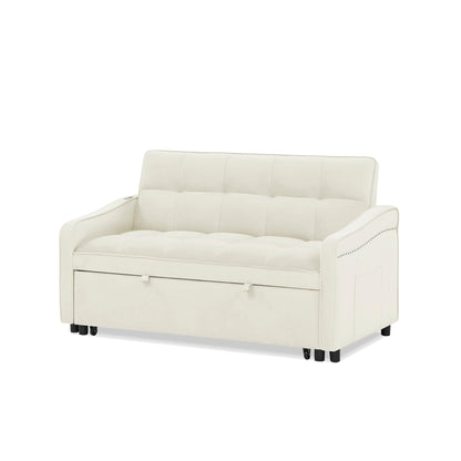 53 Foam Adjustable Loveseat Sofa Bed with Pull-Out Bed, USB/Type-C Charging, Copper Nail Trim, and Arm Storage Pockets