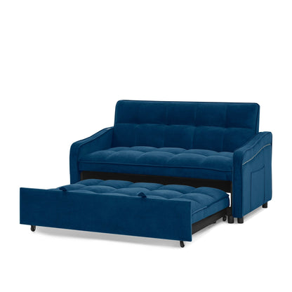53 Foam Adjustable Loveseat Sofa Bed with Pull-Out Bed, USB/Type-C Charging, Copper Nail Trim, and Arm Storage Pockets