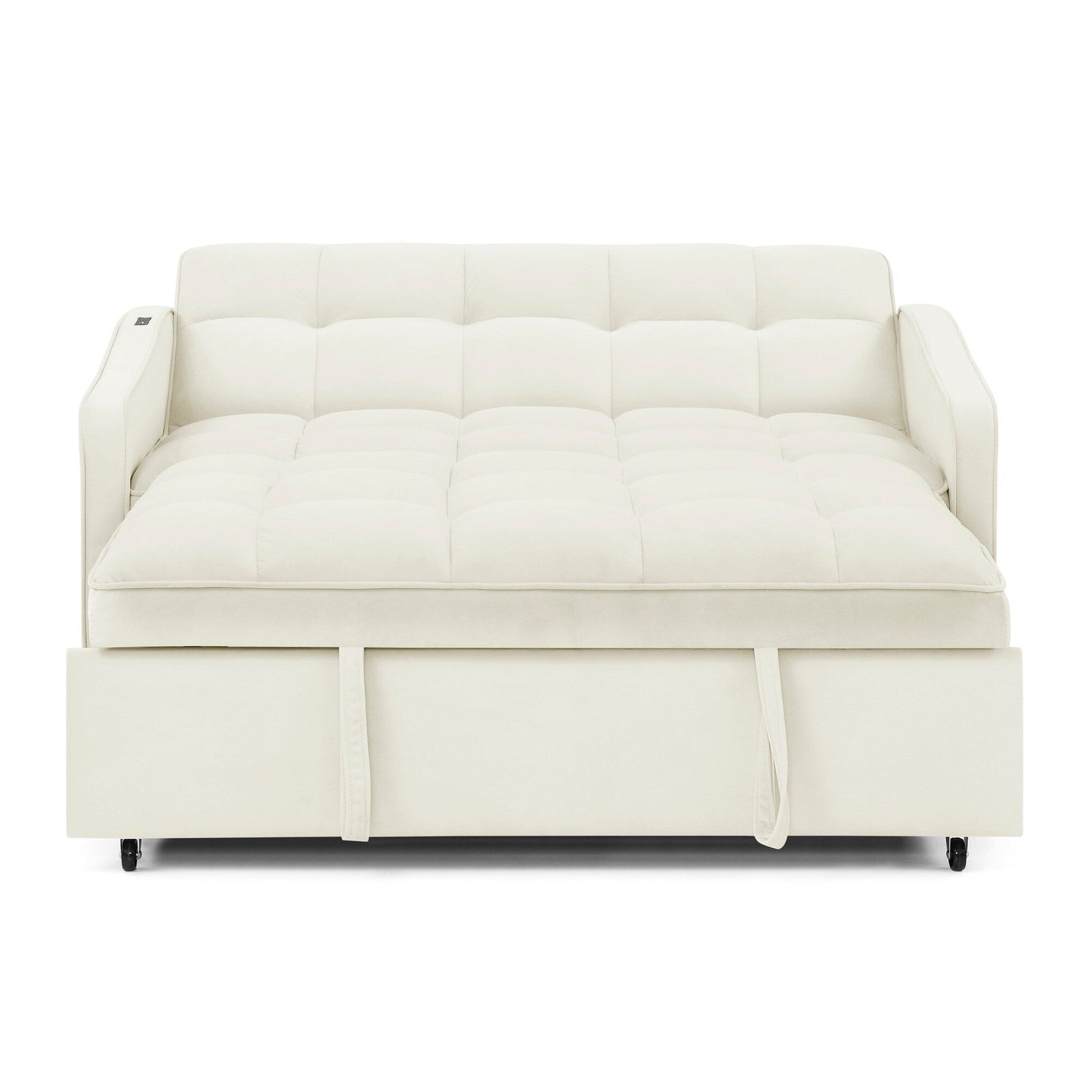53 Foam Adjustable Loveseat Sofa Bed with Pull-Out Bed, USB/Type-C Charging, Copper Nail Trim, and Arm Storage Pockets