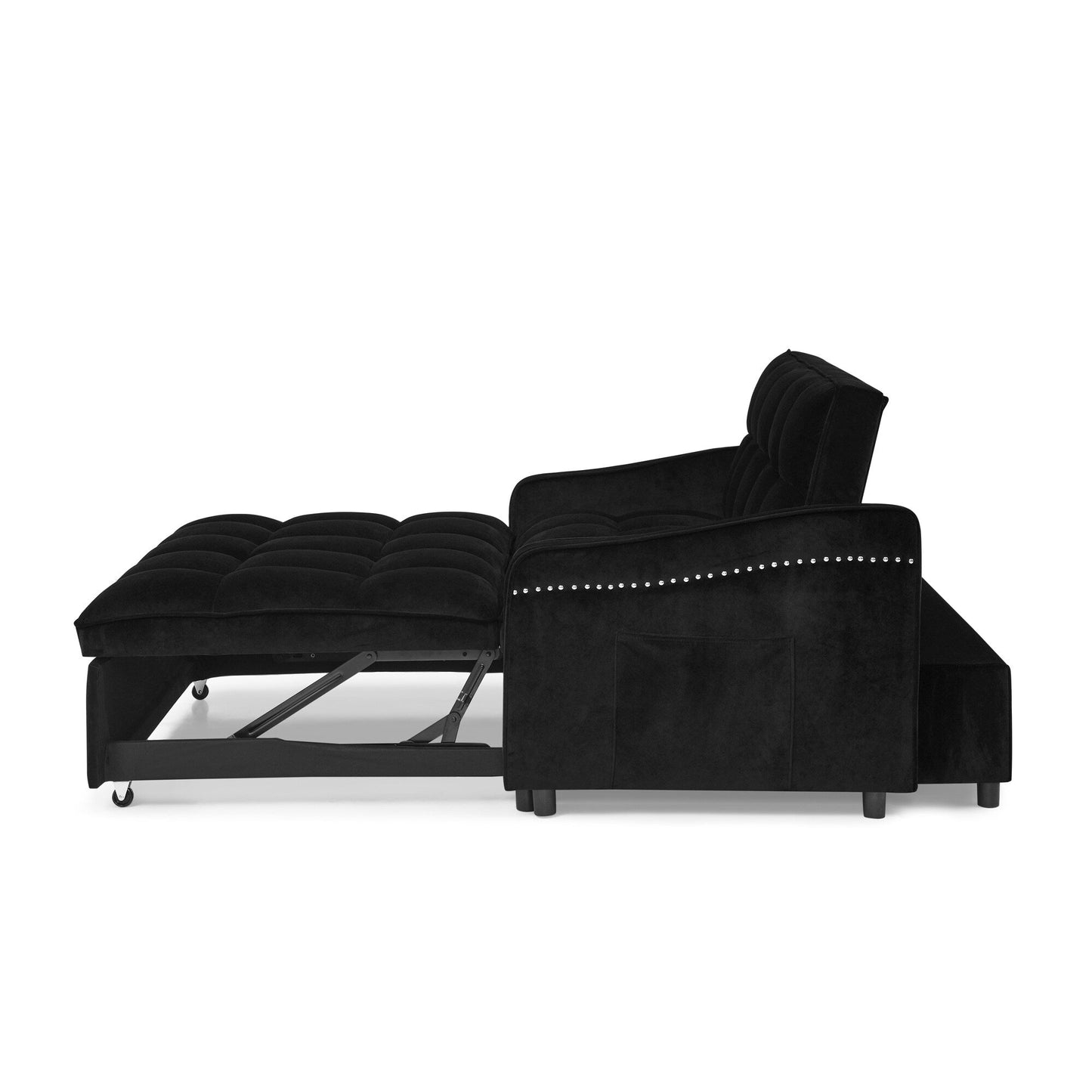 53 Foam Adjustable Loveseat Sofa Bed with Pull-Out Bed, USB/Type-C Charging, Copper Nail Trim, and Arm Storage Pockets