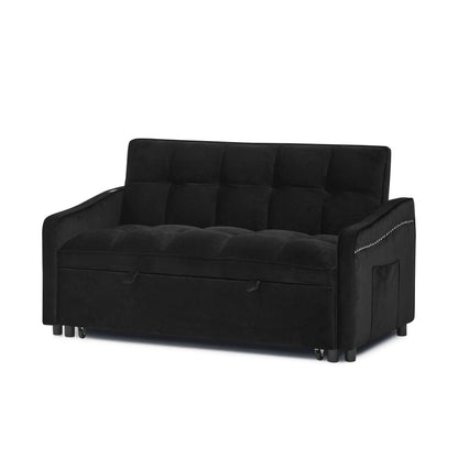 53 Foam Adjustable Loveseat Sofa Bed with Pull-Out Bed, USB/Type-C Charging, Copper Nail Trim, and Arm Storage Pockets