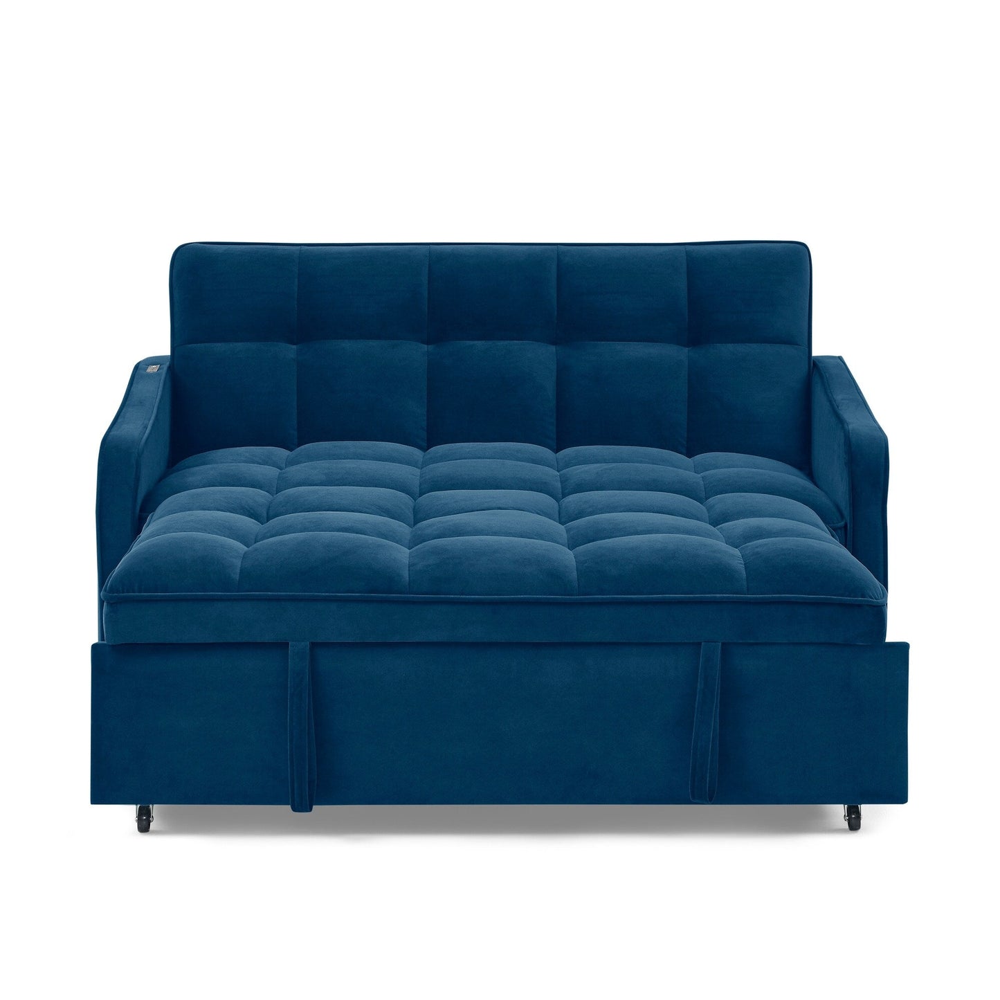 53 Foam Adjustable Loveseat Sofa Bed with Pull-Out Bed, USB/Type-C Charging, Copper Nail Trim, and Arm Storage Pockets