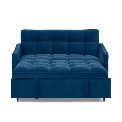 53 Foam Adjustable Loveseat Sofa Bed with Pull-Out Bed, USB/Type-C Charging, Copper Nail Trim, and Arm Storage Pockets
