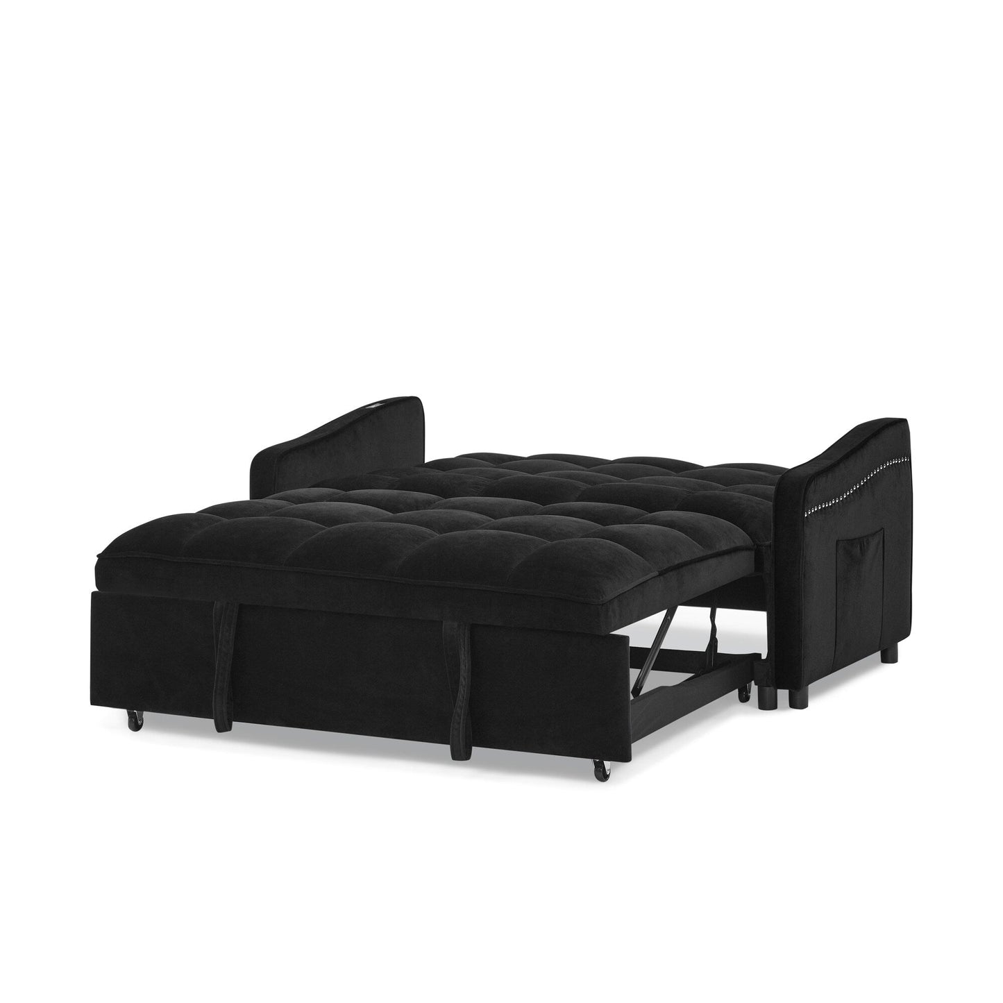53 Foam Adjustable Loveseat Sofa Bed with Pull-Out Bed, USB/Type-C Charging, Copper Nail Trim, and Arm Storage Pockets