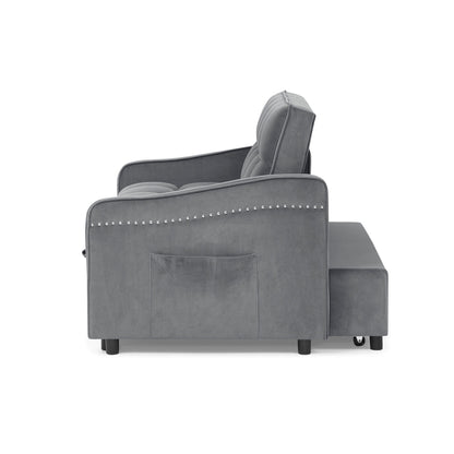 53 Foam Adjustable Loveseat Sofa Bed with Pull-Out Bed, USB/Type-C Charging, Copper Nail Trim, and Arm Storage Pockets