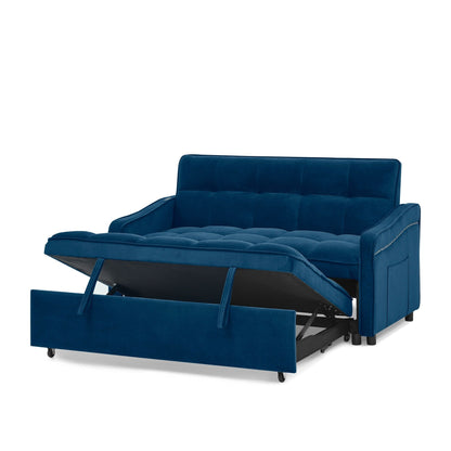 53 Foam Adjustable Loveseat Sofa Bed with Pull-Out Bed, USB/Type-C Charging, Copper Nail Trim, and Arm Storage Pockets