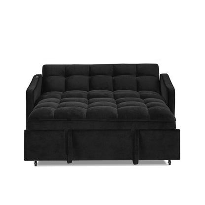 53 Foam Adjustable Loveseat Sofa Bed with Pull-Out Bed, USB/Type-C Charging, Copper Nail Trim, and Arm Storage Pockets