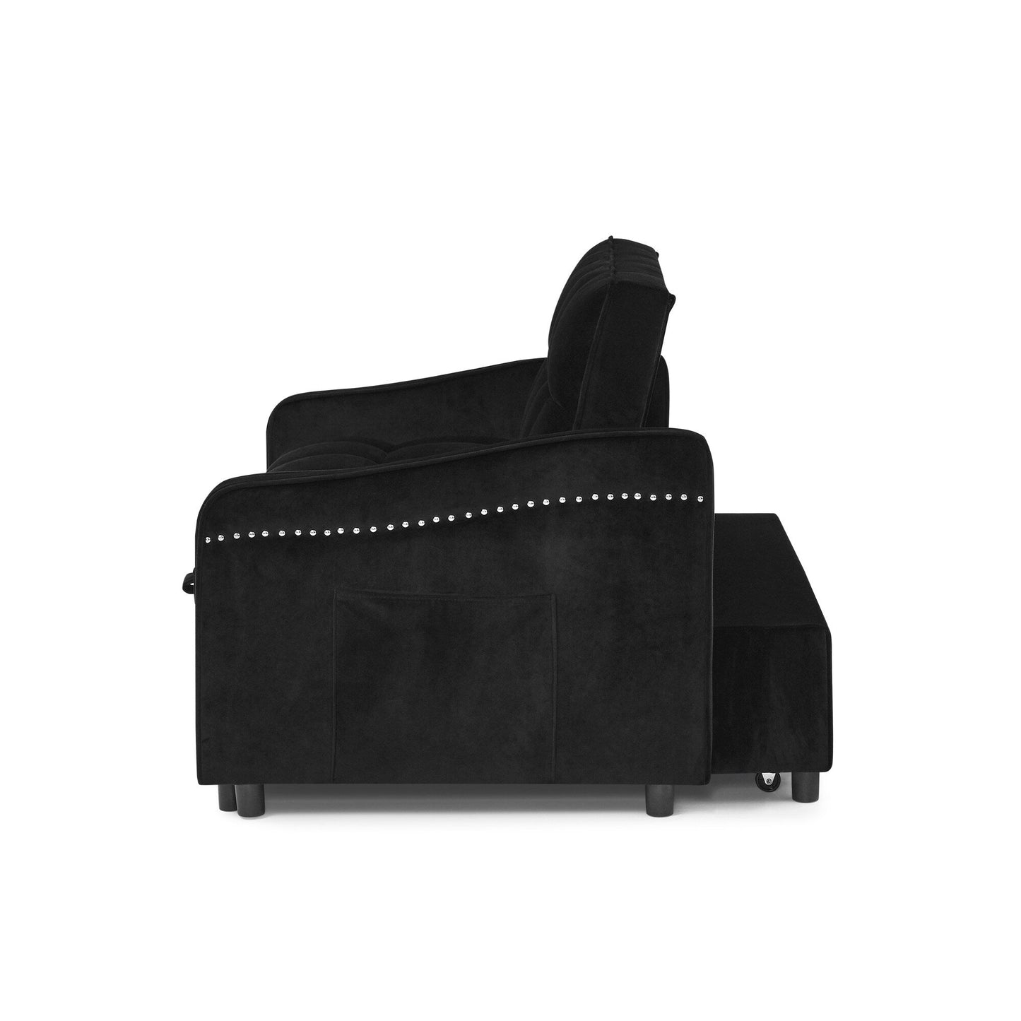 53 Foam Adjustable Loveseat Sofa Bed with Pull-Out Bed, USB/Type-C Charging, Copper Nail Trim, and Arm Storage Pockets
