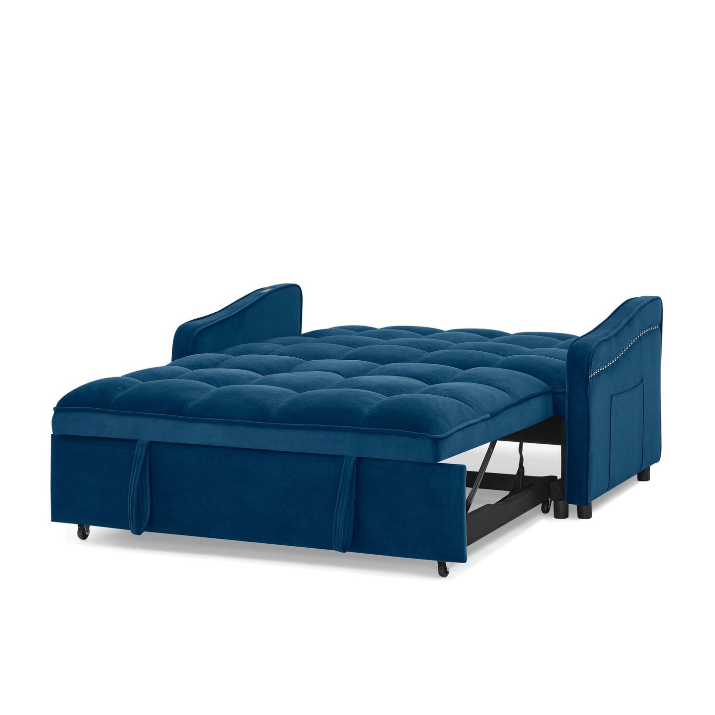 53 Foam Adjustable Loveseat Sofa Bed with Pull-Out Bed, USB/Type-C Charging, Copper Nail Trim, and Arm Storage Pockets
