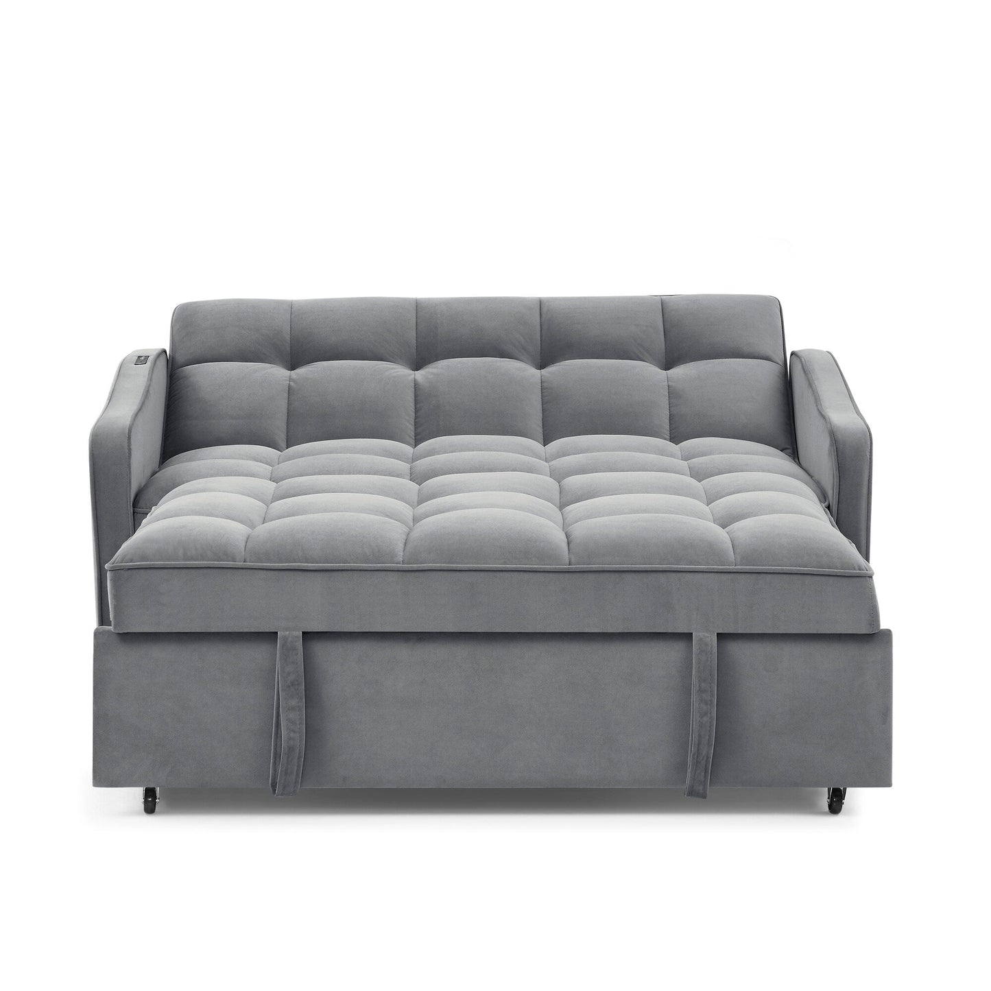 53 Foam Adjustable Loveseat Sofa Bed with Pull-Out Bed, USB/Type-C Charging, Copper Nail Trim, and Arm Storage Pockets