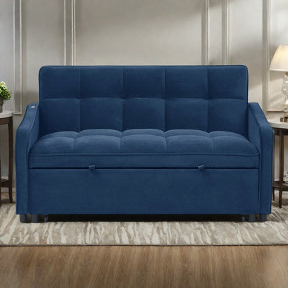 53 Foam Adjustable Loveseat Sofa Bed with Pull-Out Bed, USB/Type-C Charging, Copper Nail Trim, and Arm Storage Pockets