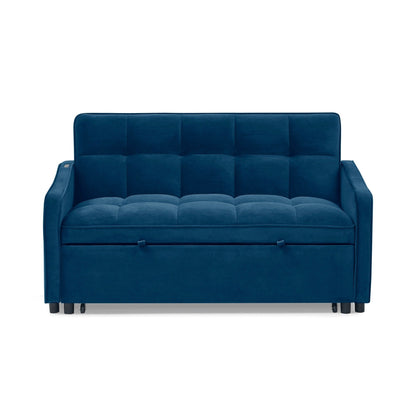 53 Foam Adjustable Loveseat Sofa Bed with Pull-Out Bed, USB/Type-C Charging, Copper Nail Trim, and Arm Storage Pockets