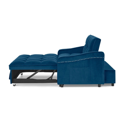 53 Foam Adjustable Loveseat Sofa Bed with Pull-Out Bed, USB/Type-C Charging, Copper Nail Trim, and Arm Storage Pockets