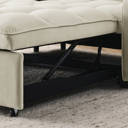 53 Foam Adjustable Loveseat Sofa Bed with Pull-Out Bed, USB/Type-C Charging, Copper Nail Trim, and Arm Storage Pockets