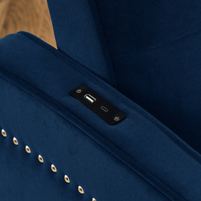 53 Foam Adjustable Loveseat Sofa Bed with Pull-Out Bed, USB/Type-C Charging, Copper Nail Trim, and Arm Storage Pockets