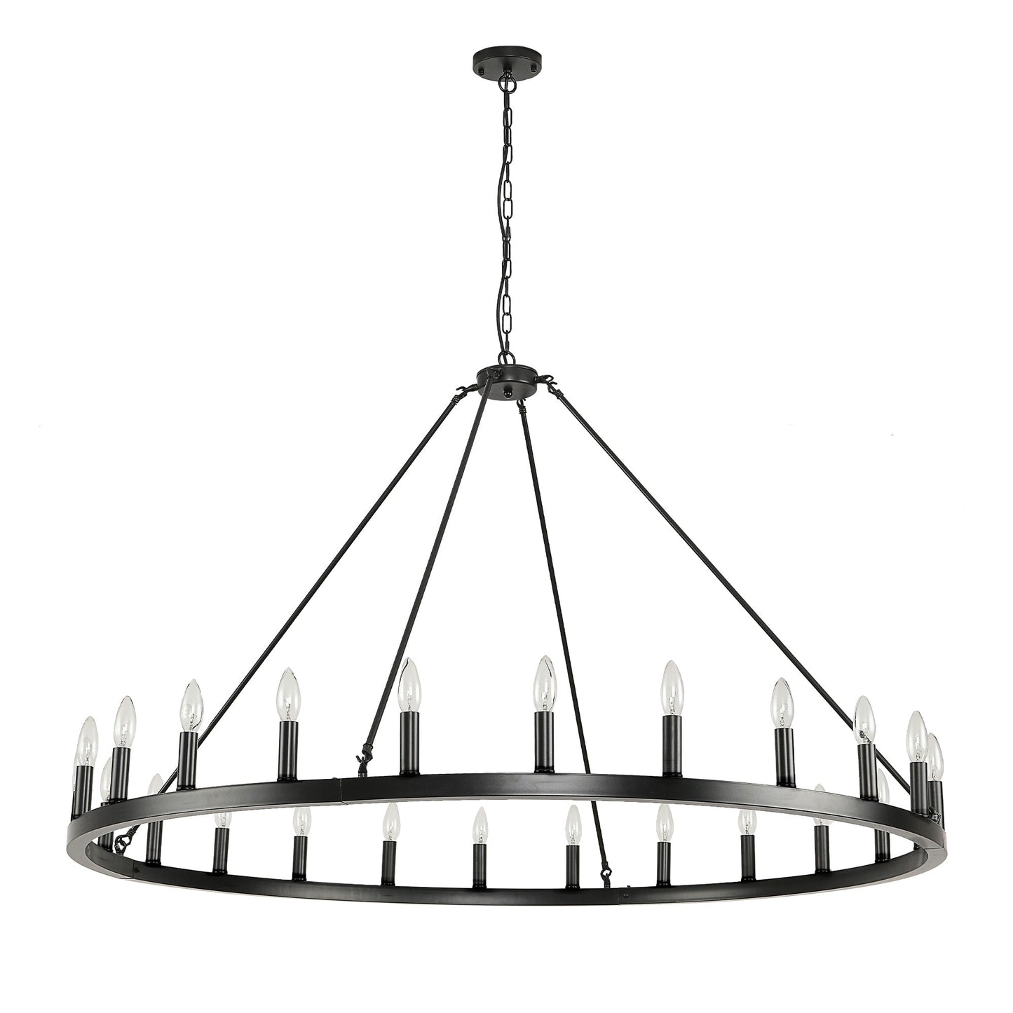 Lustre rond à 24 lumières en forme de roue de chariot de 54 pouces