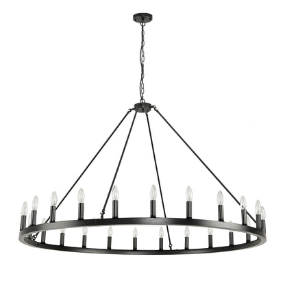 Lustre rond à 24 lumières en forme de roue de chariot de 54 pouces