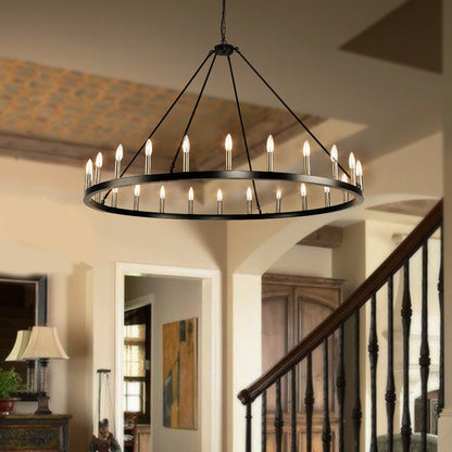 Lustre rond à 24 lumières en forme de roue de chariot de 54 pouces