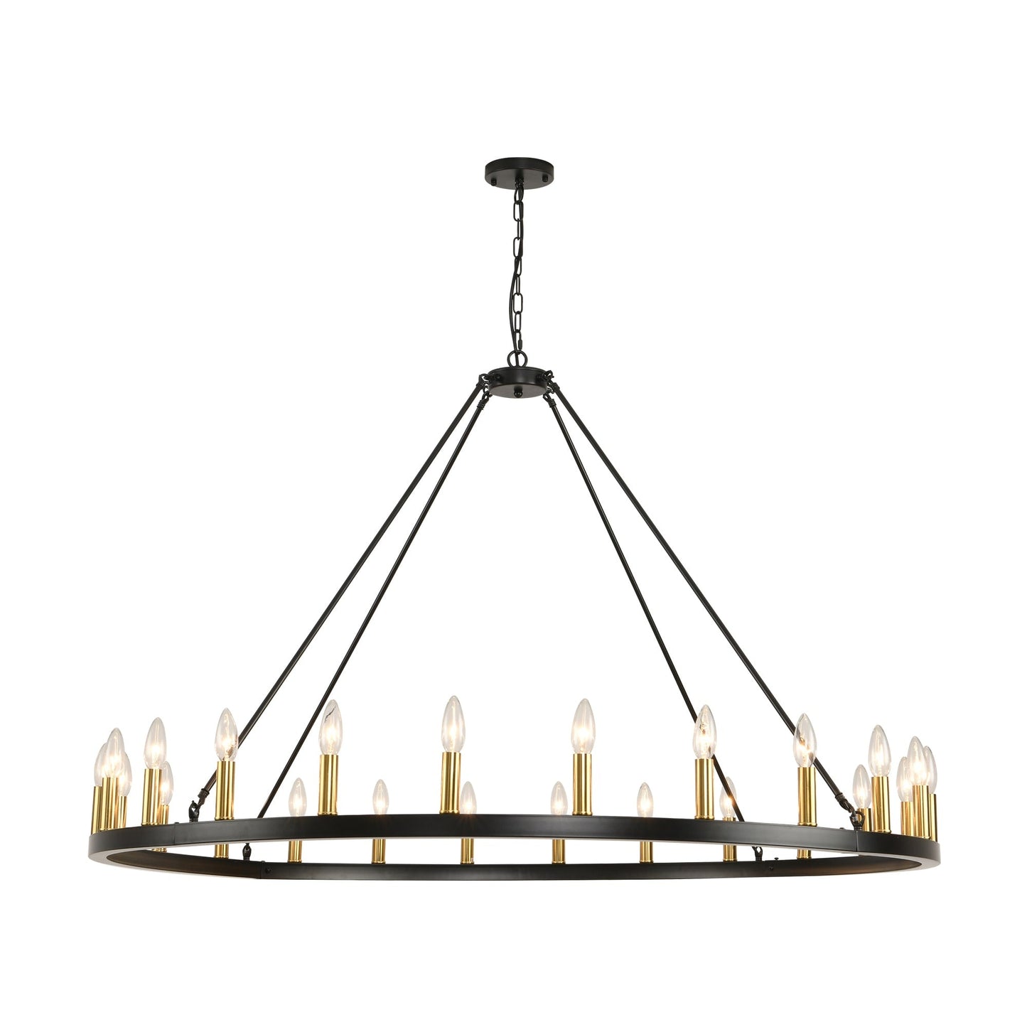 Lustre rond à 24 lumières en forme de roue de chariot de 54 pouces