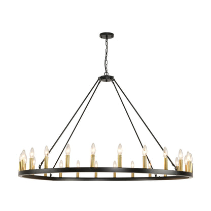 Lustre rond à 24 lumières en forme de roue de chariot de 54 pouces