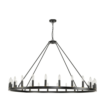 Lustre rond à 24 lumières en forme de roue de chariot de 54 pouces