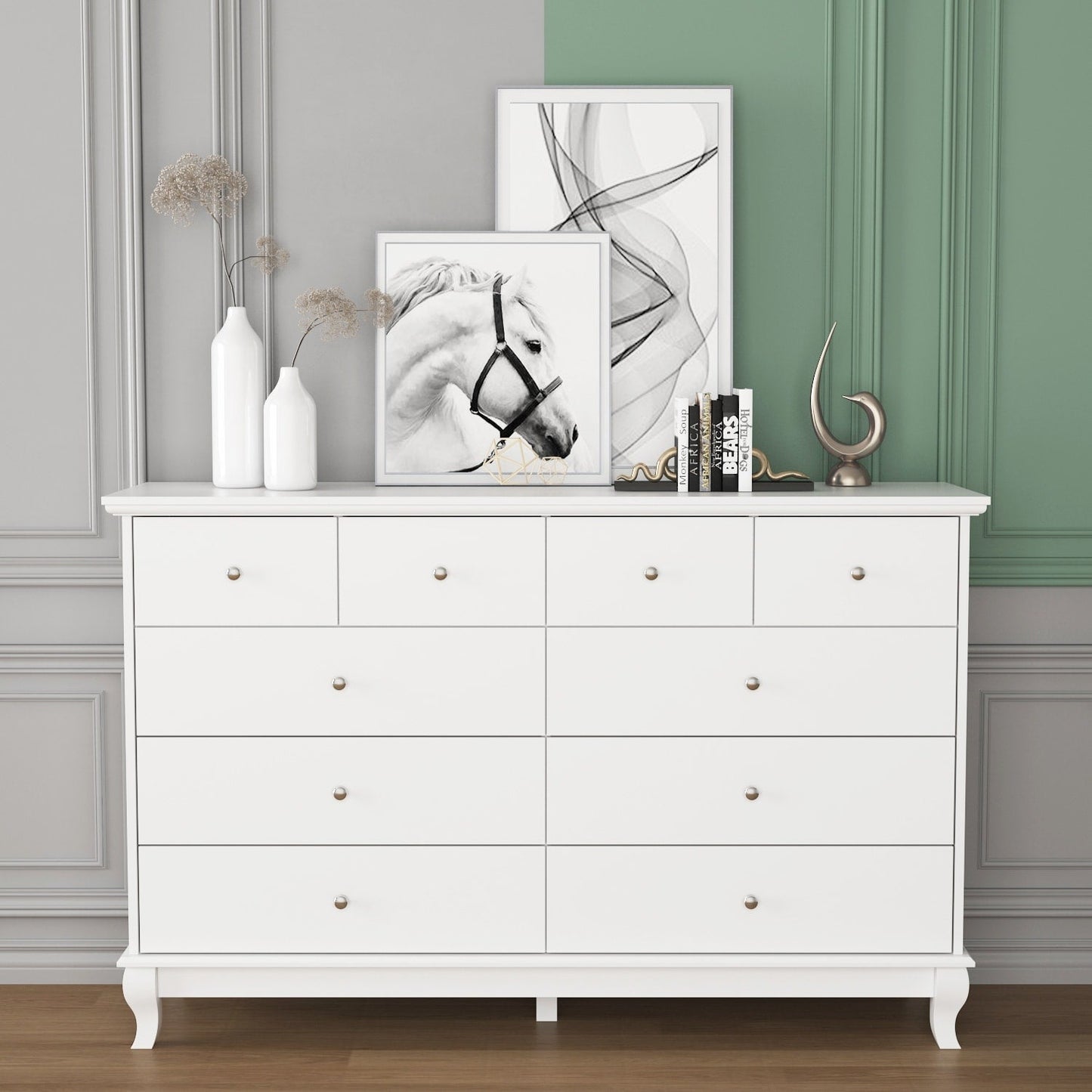 Commode double de 55,1 po de large avec tiroirs de rangement