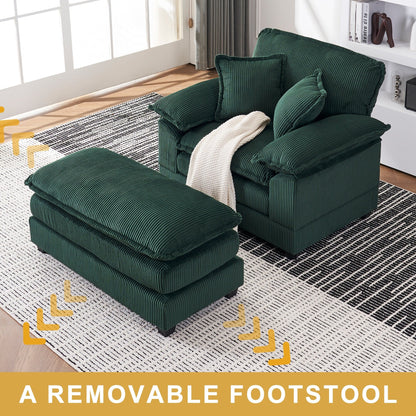 Fauteuil surdimensionné de 56,9 W avec ottoman, fauteuil de lecture pour chambre à coucher, canapé-lit inclinable moderne surdimensionné