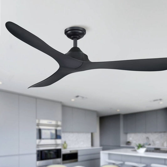 Ventilateur de plafond moderne noir à hélice à courant continu à 3 pales avec télécommande