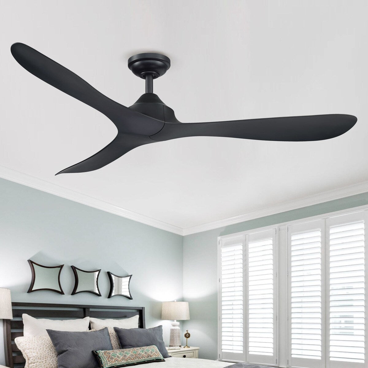Ventilateur de plafond moderne noir à hélice à courant continu à 3 pales avec télécommande