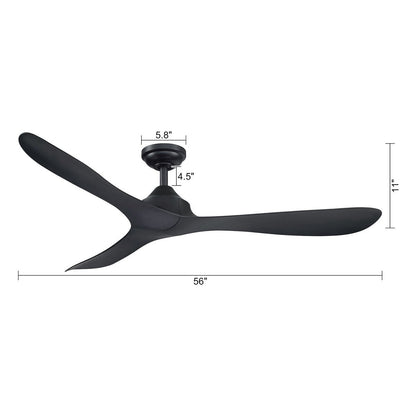 Ventilateur de plafond moderne noir à hélice à courant continu à 3 pales avec télécommande