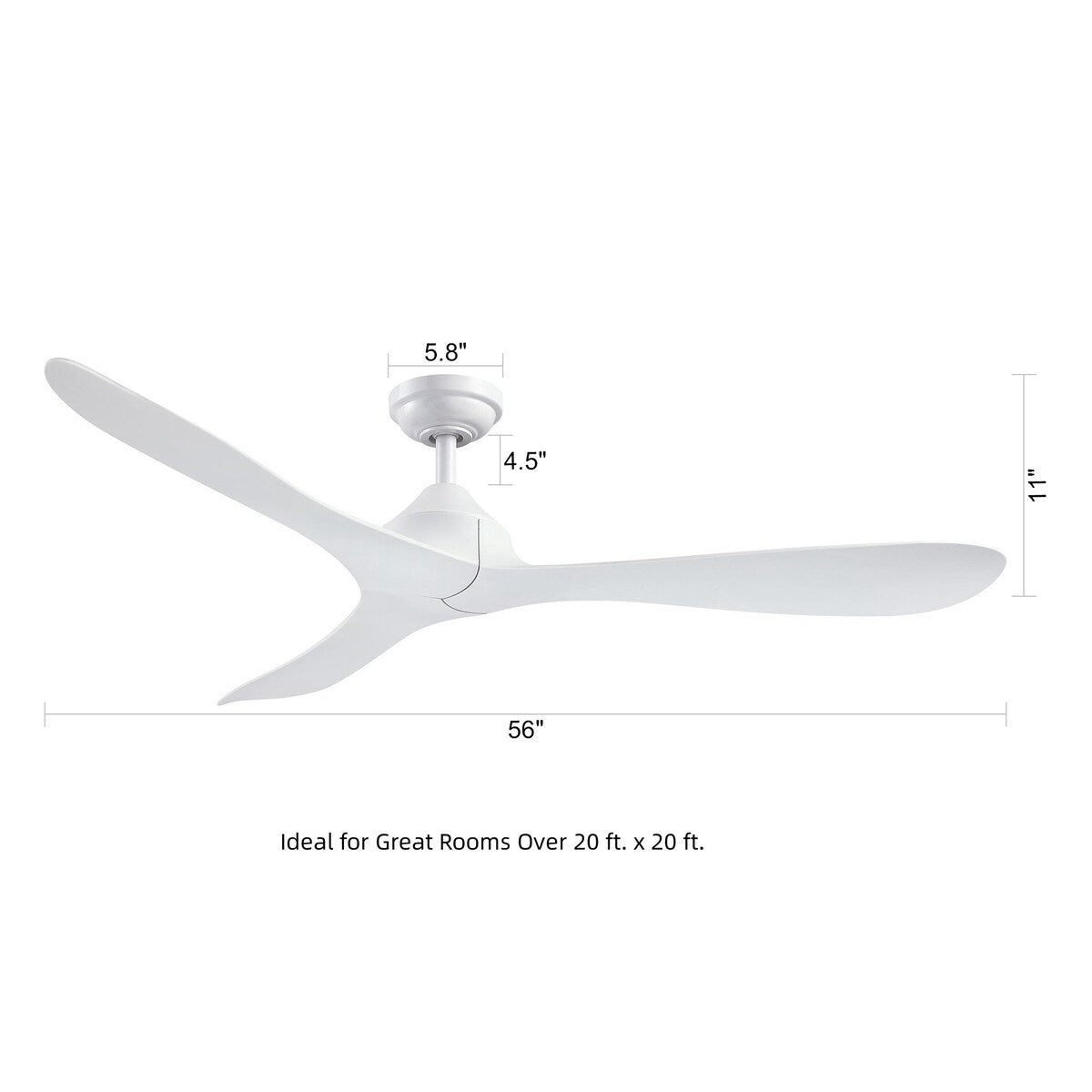 Ventilateur de plafond moderne noir à hélice à courant continu à 3 pales avec télécommande