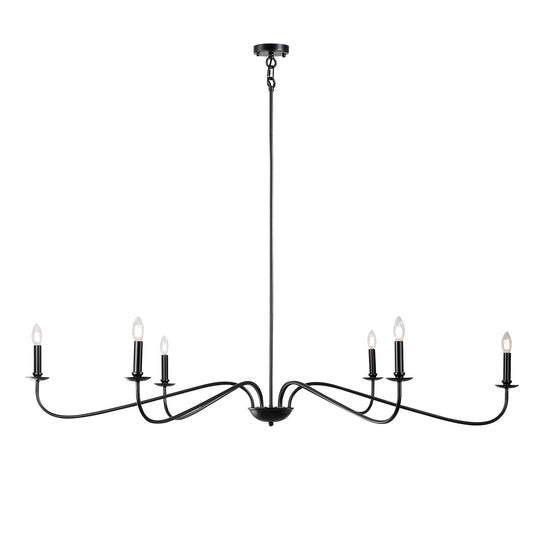 Lustre minimaliste à 6 lumières de 64 pouces, noir mat, or et chrome - N/A