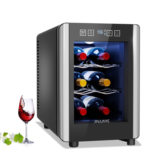 Réfrigérateur à vin 6 bouteilles (8-18 °C), mini-refroidisseur à boissons autonome pour l'été, refroidisseur à vin avec contrôle de la température