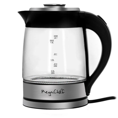 Bouilloire électrique et infuseur à thé en verre et acier inoxydable de 1,8 litre