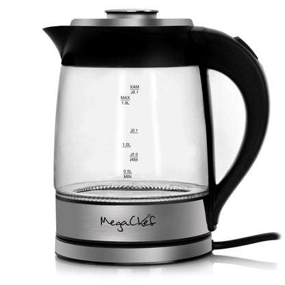 Bouilloire électrique et infuseur à thé en verre et acier inoxydable de 1,8 litre